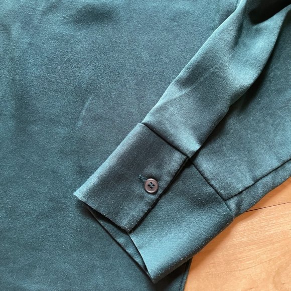 OAK + FORT - Green Satin Button-Up Shirt - Picture 6 of 7